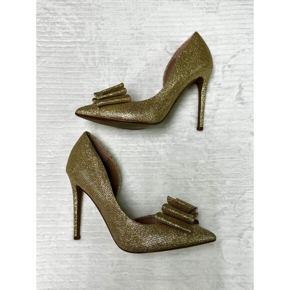 BETSEY JOHNSON Prince d'Orsay Pointed Toe Glitter Heels, Gold, Sz 8.5M - Picture 5 of 13